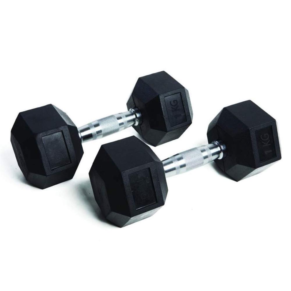 Mancuernas Hexagonales de acero y goma. Set 2 Und. 1Kg a 40Kg