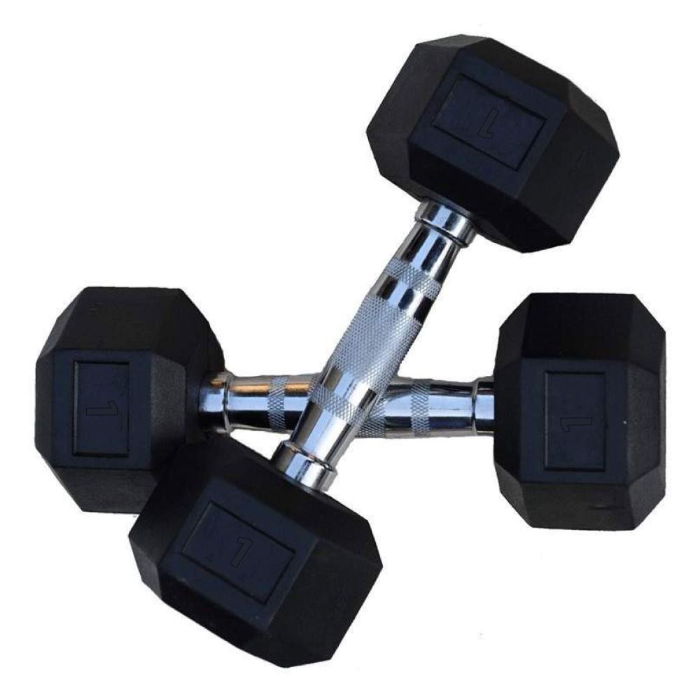 Mancuernas Hexagonales de acero y goma. Set 2 Und. 1Kg a 40Kg